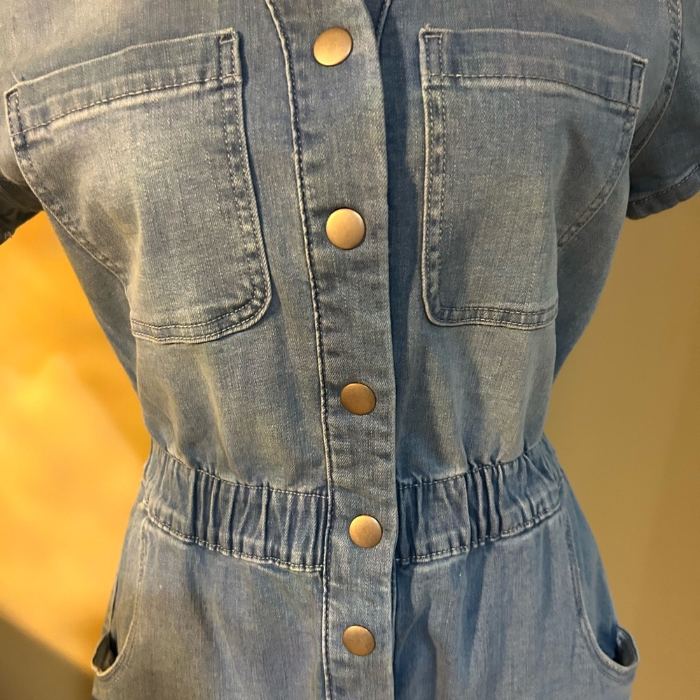 Celebrity Pink Light Blue Denim Jean Shorts Romper